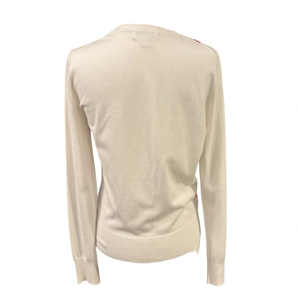 Charter Club White with Red Floral Embroidery Button up Sweater Small